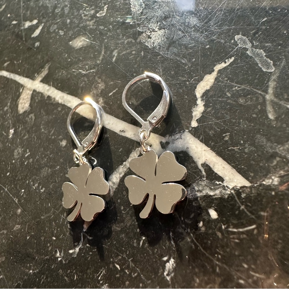 GOOD LUCK ♡ SILVER Stainless Steel Earrings - Picture 3 of 6